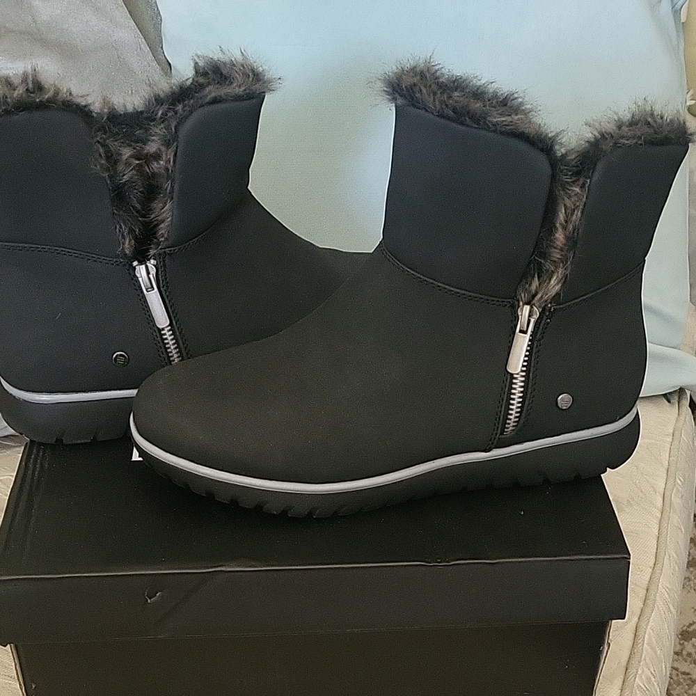 London Fog Black Winter Rain Boots with Fur Lining